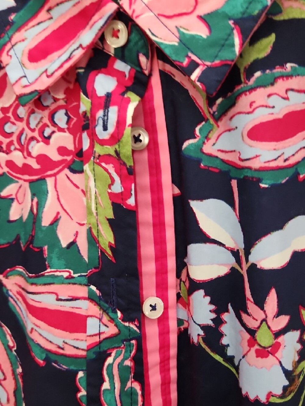 Talbots Multicolor Floral Button Down in Navy and Pink - Picture 3 of 6